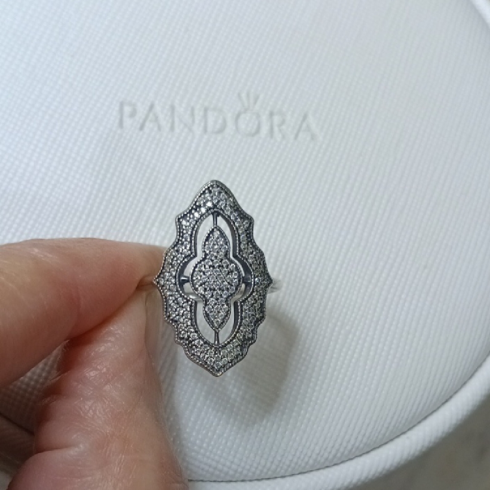 Pandora Vintage Stirling Silver And Clear CZ Sparkling Lace Ring